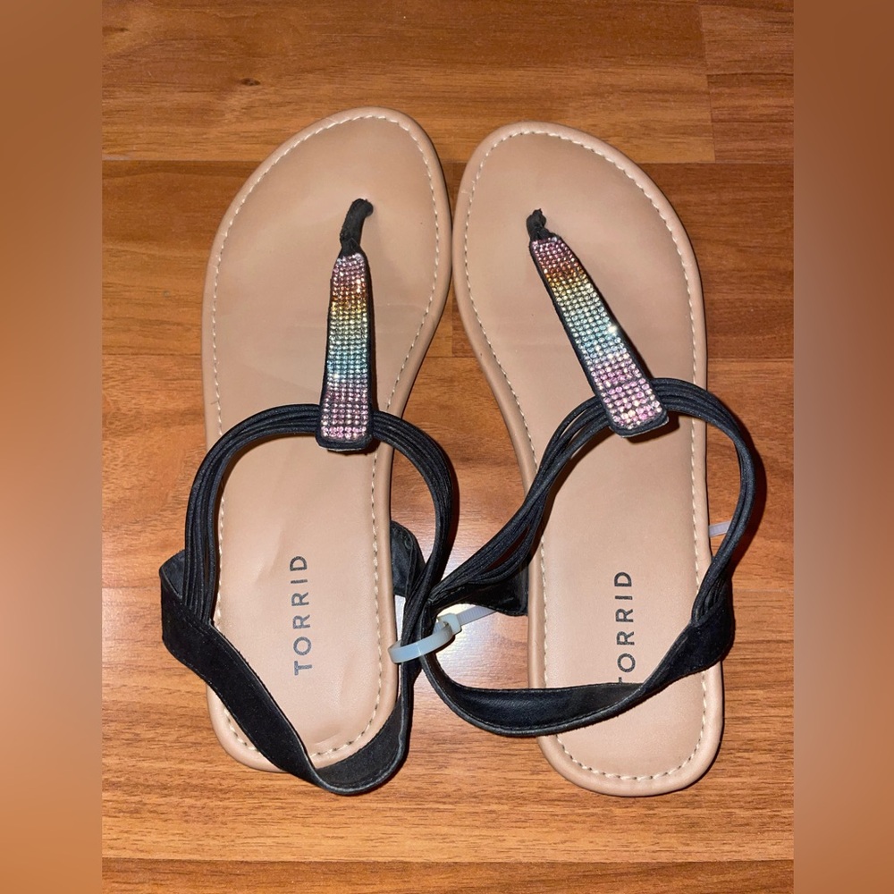 Torrid Black Sandals with Colorful Rhinestone Straps